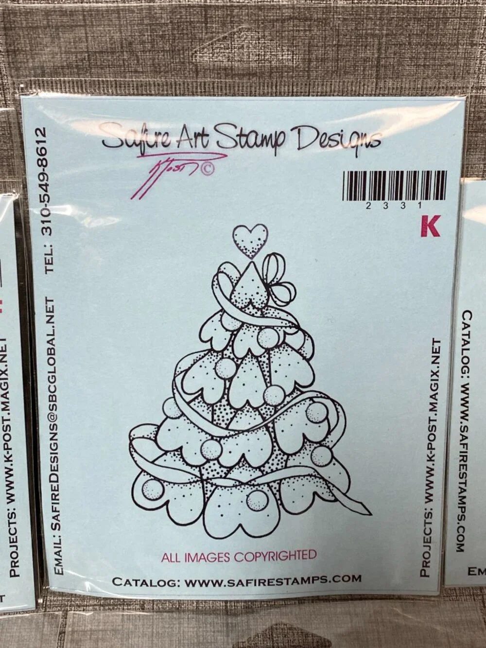 UNIQUE VTG Christmas Rubber Stamps Safire Designs & Acrylic Block 7pc Lot NOS